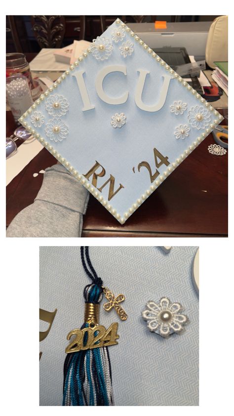 ICU Nurse Graduation Cap & cross Tassel Nurse Graduation Cap Designs, Nurse Graduation Cap, Graduation Cap Designs, Nurse Graduation, Nursing Cap, Cap Designs, Nursing Graduation, Grad Cap, Graduation Cap