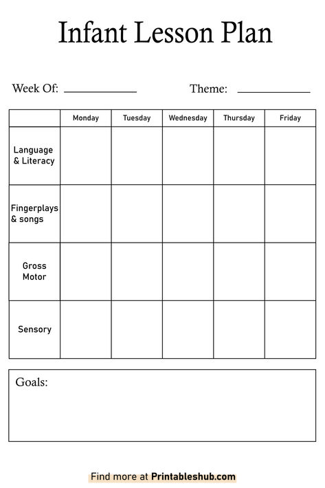 Printable Blank Infant Lesson Plan Template PDF Infant Lesson Plans Daycares Free, Infant Room Lesson Plans Ideas, Kindergarten Lesson Plans Examples, Daycare Curriculum Lesson Plans Free Printables, Infant Lesson Plans Daycares, Infant Daily Report Printable Free, Infant Lesson Plans Creative Curriculum, Infant Room Lesson Plans, Infant Lesson Plan Template