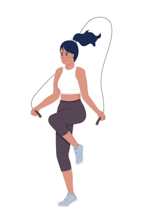 Woman with jumping rope semi flat color vector character. Editable figure. Full body person on white. Sports training simple cartoon style illustration for web graphic design and animation Jump Rope Illustration, Jump Rope Drawing, Fitness Animation, Motivating Pictures, Sport Animation, Exercise Cartoon, Body Animation, Fit Drawing, Workout Illustration