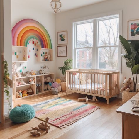 White Nursery With Pops Of Color, Bright Colorful Nursery Ideas, Colorful Childrens Room, Baby Nursery Ideas Colorful, Baby Girl Nursery Colorful, Baby Room Design Colorful, Colorful Girls Nursery, Baby Nursery Colorful, Colourful Nursery Ideas