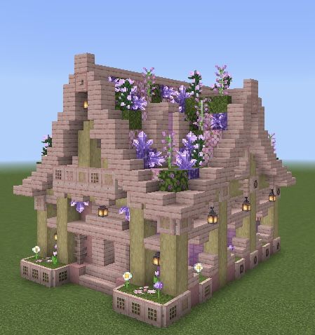 Cherry Blossom Windmill Minecraft, Cute Witchy Minecraft Builds, Lavender Minecraft House, Light Blue Minecraft House, Minecraft House Details, Minecraft Square House, Fairy Houses Minecraft, Minecraft Cute Village, Minecraft Tower Tutorial