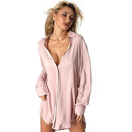 TOUSYEA Sleep Shirts for Women Button Down Shirts Long Sleeve Sleepwear Swimsuit Cover Ups Soft Pajama Tops Pink M : Amazon.ca: Clothing, Shoes & Accessories Sleep Shirts For Women, Casual Beach Wear, Women's Button Down Shirt, Shirts Long Sleeve, Soft Pajamas, Light Blue Shirts, Lingerie Outfits, Cover Ups, Basic Shirts