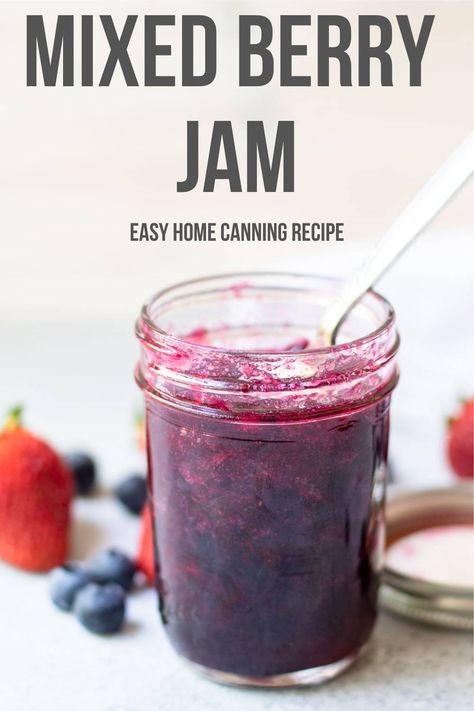 Learn to can your fresh summer berries with this easy mixed berry jam recipe! #canningrecipe Canning Mixed Berry Pie Filling, Wild Berry Jam Recipe, How To Make Jam From Frozen Berries, Berries Jam Recipe, Mix Berry Jam Recipe, Mixed Berry Jam Canning, Mixed Berry Jam No Pectin, Blackberry Blueberry Jam, Mixed Berry Jam With Frozen Berries