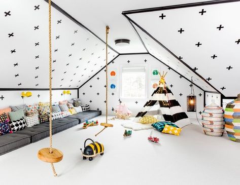 How to Create the Ultimate Playroom - Twin Pickle Reka Bentuk Bilik Tidur, Contemporary Nursery, Attic Playroom, Hiasan Bilik Tidur, Playroom Design, Attic Renovation, Attic Storage, Attic Remodel, Playroom Organization