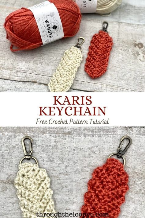 Karis Keychain - Free Pattern | Through The Loop Yarn Craft Crochet Free Patterns Keychains, Free Crochet Patterns For Keychains, Crochet Hat Keychain, Diy Crochet Keychain Ideas, Easy Crochet Teacher Gifts, Crochet Fidget Keychain Free Pattern, Easy Keychain Crochet, Small Crochet Ideas To Sell, Crochet Wristlet Keychain Pattern Free