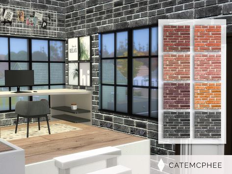 Sims 4 — WALL-01 / Brick Wall by catemcphee — - 8 swatches - first time doing walls!! - enjoy :) Sims 4 Cc Brick Wallpaper, Sims 4 Walls, Sims 4 Mac, Mod Wall, Sims 4 House Design, Casas The Sims 4, Sims Building, 4 Wallpaper, Artist Wall