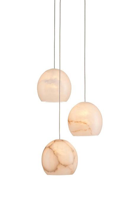 The Lazio 3-Light Multi-Drop Pendant has luminous shades carved from natural alabaster. The veining in the material makes each shade unique because each stone taken from the earth will have its own personality. The shape of the shade and the thinness of the stem on which it dangles are of the simplest in form. This lea Three Light Pendant, Alabaster White, Multi Pendant, Multi Light Pendant, Brass Pendant Light, 3 Light Pendant, Mini Pendants, Beveled Mirror, Burke Decor