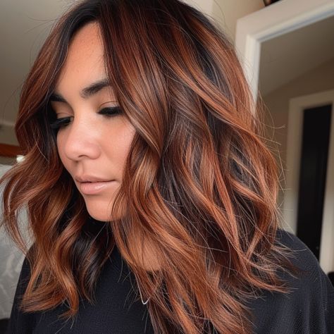 Rooted Auburn Hair, Short Hairstyle Women Auburn Hair, Auburn Brown Hair Balayage, Copper Hair Shoulder Length, Brown To Auburn Balayage, Brown Hair With Auburn Balayage, Balayage Auburn Hair, Brown With Auburn Balayage, Rich Auburn Hair Color