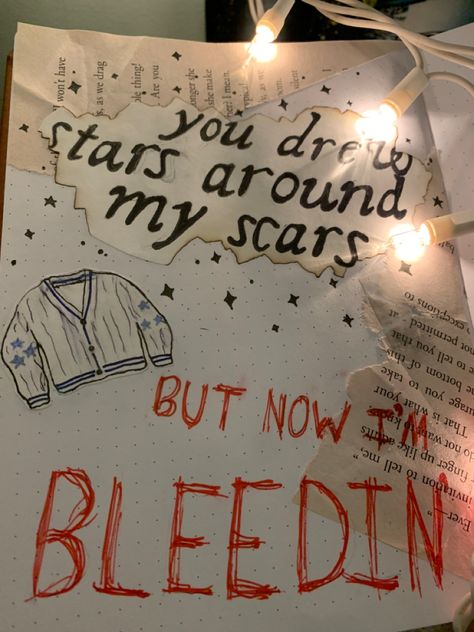 Cardigan Taylor Swift Journal, Taylor Swift Theme Drawing, Taylor Swift Lyrics Journal Ideas, Sketchbook Lyrics, Journaling Prints, Songs Drawing, Lyric Drawings Taylor Swift, Song Lyrics Journal, Lyrics Journal Ideas