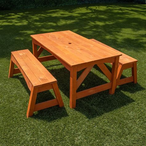 Harriet Bee Harriet Bee Wooden Picnic Table With Separated Bench | Wayfair Easy Woodworking Projects Diy, Kids Wooden Table, Pallet Table Diy, Table And Benches, Eat Meals, Kids Picnic Table, Wooden Picnic Tables, Unique Garden Decor, Wooden Construction