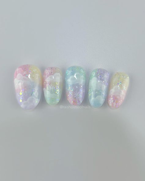 Pastel sky with glitter press on nails #pressonnails #nailart #nailartist #nails Press On Nails Design, Pastel Ice Cream, Glitter Press On Nails, Nails Sets, Sugar Glitter, Kawaii Nail Art, Sky Nails, Nails Press, Cute Nail Art Designs