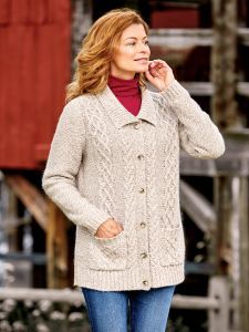 Women's Ragg-Wool-Blend Cardigan Sweater Asymmetrical Cardigan, Vermont Country Store, Shawl Collar Sweater, Shawl Collar Cardigan, Country Store, Wool Shawl, Casual Cardigans, Women Shawl, Cable Knit Cardigan