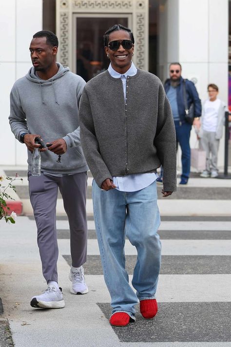 Asap Rocky Outfits, Asap Rocky Fashion, Grandpa Outfit, Pretty Flacko, Asap Rocky, Dad Jeans, Sanya, Layering Outfits, Loose Jeans