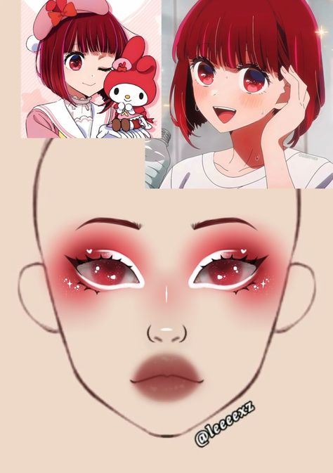 Anime Makeup Kawaii, Anime Makeup Looks, Anime Inspired Makeup, Anime Makeup Ideas, Makeup Anime, Teknik Makeup, Makeup Charts, Anime Eye Makeup, Anime Cosplay Makeup