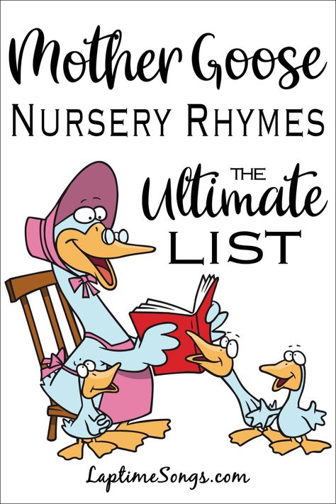 The Ultimate List of Mother Goose nursery rhymes perfect for remembering these classic rhymes. Great for preschool or toddler storytimes. Nursery Rhymes Kindergarten, Nursery Rhyme Costume, Nursery Ryhmes, Mother Goose Nursery Rhymes, Rhyming Preschool, Nursery Rhyme Crafts, Mother Goose Nursery, Nursery Rhymes Lyrics, Nursery Rhymes Preschool