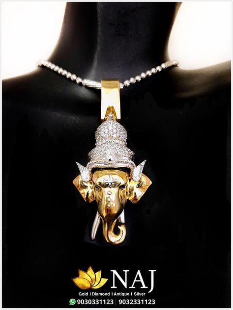 High finished Italian make Ganesha Pendant adorned with Swarovski... Available Only @ NAJ Call or WhatsApp @ 9030331123 l 9032331123 #naj #myfavouritenaj #ournaj #najjewellery #newandhra #ganesha #ganeshapendant🐘🐘🐘 #pendant Naj Jewellery, Hindu Vedas, God Pendant, Ganesha Pendant, Delicate Gold Jewelry, Gold Chains For Men, Diamond Necklaces, Bridal Gold Jewellery, Future Fashion