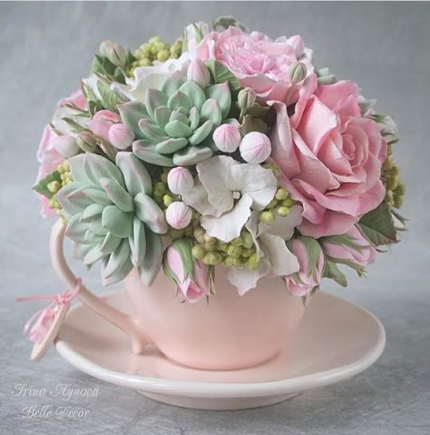 Teacup Floral Arrangements, Christmas Centerpieces Cheap, Teacup Flowers, Flower Shop Decor, Soap Flowers, Flower Vase Arrangements, Flower Arrangements Simple, Flower Cup, Wall Hanging Crafts