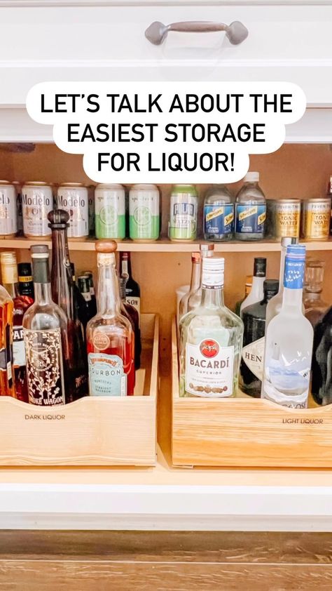 Organize Alcohol Bottles, Alcohol Storage In Pantry, Pull Out Liquor Drawer, Locked Alcohol Cabinet, Rv Liquor Bottle Storage, Alcohol Cabinet, Liquor Cart, Alcohol Storage, Dark Liquor