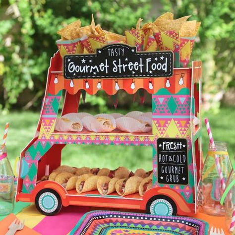 MEXICAN FIESTA FOOD TRUCK #catchmyparty #mexicanfiesta #mexicanpartyfood #tacos #partysupplies #cincodemayo Mexican Fiesta Food, Wedding Catering Display, Food Truck Party, Fiesta Food, Mexican Party Food, Mexican Birthday Parties, Mexican Fiesta Party, Mexican Birthday, Fiesta Party Decorations