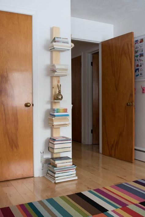 Tower Bookshelf, Spine Bookshelf, Wire Shelf Covers, Diy Bookcase, Bookshelf Diy, Vertical Bookshelf, Mini Bookshelf, Book Tower, Diy Bookshelf