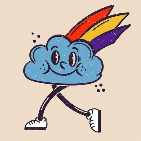 Retro Cloud Illustration, Cloud Character Illustration, Retro Cartoon Mascot, Cloud Mascot, Cloud Character Design, Retro Cartoon Characters, Cloud Character, Comic Cloud, Cartoon Title