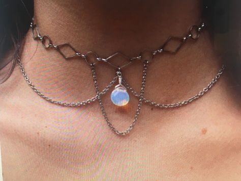 Choker, A Woman, Opal, Rainbow, Chain, Stone, Silver, White