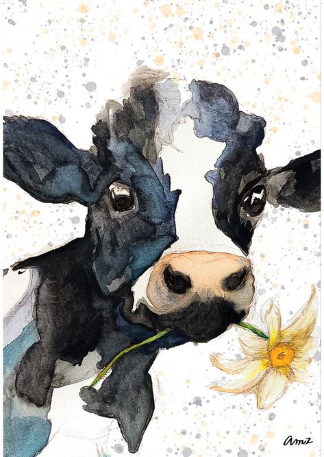 Watercolour Cow, Cow Paintings On Canvas, Modern Watercolor Art, Watercolor Art Diy, Animal Watercolor, Watercolor Decor, Cow Pictures, Abstract Watercolor Art, Cow Painting