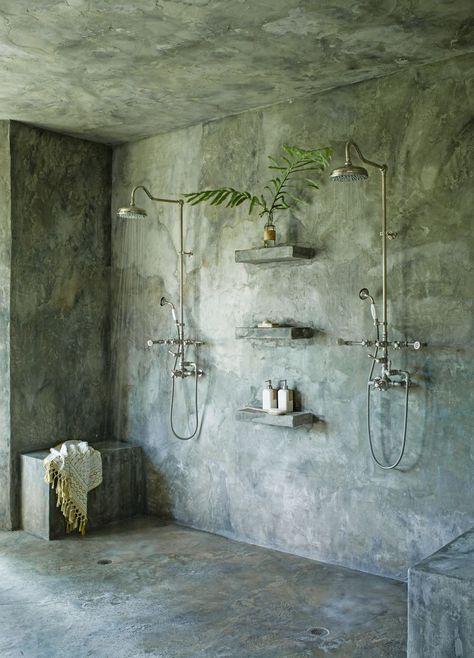 Cement Walls Interior, Best Bathroom Flooring, Lauren Liess, Green Accent Walls, Cement Walls, Concrete Walls, Ikea Bathroom, Best Outdoor Furniture, Zellige Tile