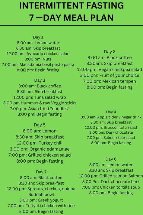 7 Days Meal Plan, Smoothies Vegan, Fasting Diet Plan, Day Meal Plan, Intermittent Fasting Diet, Best Diet Foods, Best Fat Burning Foods, 7 Day Meal Plan, Clean Eating Meal Plan