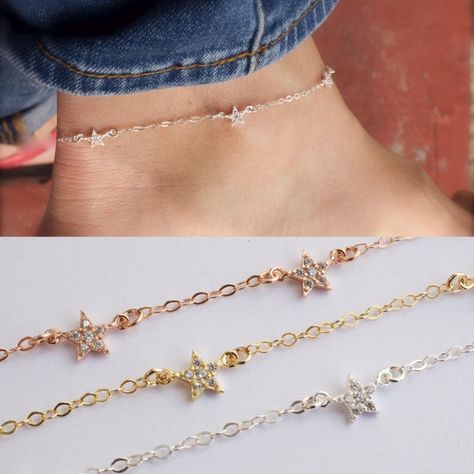 Station cz star anklet mini star ankle bracelet silver | Etsy Star Anklet, Star Chain, Tiny Star, Protection Necklace, Chain Extenders, Ankle Bracelet, Evil Eye Bracelet, Anklet Jewelry, Gold Star