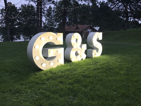 Led Letters Wedding, Letter Lights Wedding, Large Light Up Letters, Initial Sign, Wedding Letters, Wedding Display, Light Up Letters, Birthday Inspo, Light Letters