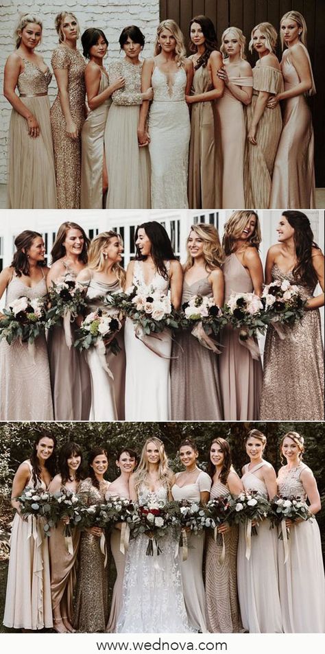 wedding ideas — Mixing Fabrics Bridesmaid Dresses: 12 ideas to... Slip Dress Cocktail, Best Prom Dress, Neutral Bridesmaid Dresses, Winter Bridesmaid Dresses, Fall Bridesmaids, Fall Bridesmaid Dresses, Champagne Bridesmaid, Champagne Bridesmaid Dresses, Sequin Bridesmaid