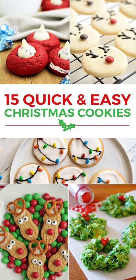 15 Quick and Easy Christmas Cookies #easycookies #christmas #christmascookies #baking #food #foodblogger Party Food Simple, Simple Christmas Cookies, Easy Christmas Cookies, Christmas Cookies Kids, Easy Holiday Cookies, Christmas Cookie Recipes Holiday, Christmas Baking Cookies, Food Simple, Cute Christmas Cookies