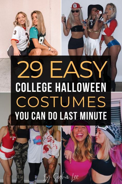 obsessed with these last minute college halloween costumes! they are honestly so easy to recreate and put together quickly!! saving this High School Halloween Costumes, Quick N Easy Halloween Costumes, Easy Last Minute Costumes, Last Minute Kostüm, School Halloween Costumes, Halloween Costumes Women Creative, College Halloween Costumes, Easy College Halloween Costumes