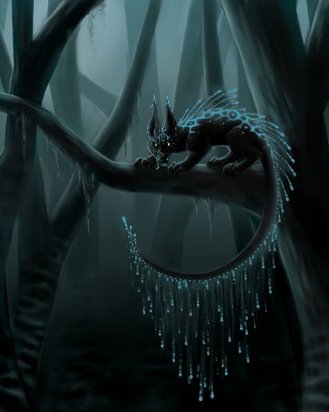 Deviant Art Fantasy Animals, Dark Fantasy Creatures Art, Bioluminescence Animals, Fantasy Cat Creature, Glowing Animals, Bioluminescent Creatures, Fantasy Pets, Animal Hybrids, Chicken Smoothie