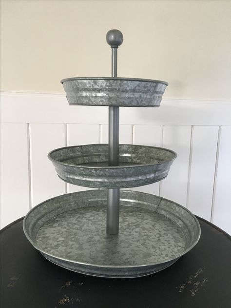 Tiered Metal Tray.  Great display for Koozies. Koozie Display Ideas, Koozie Display, Galvanized Tiered Tray, Pottery Barn Dining, Three Tier Cake Stand, Galvanized Tray, Three Tier Cake, Entertainment Center Makeover, Wedding Rental