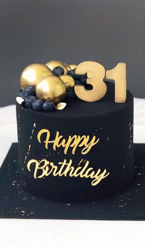 27. Black Cake for 31st Birthday When you start planning any party, you want to be creative—whether it is your decoration, dress, dessert or... 31 St Birthday Cake Ideas For Women, 31st Birthday For Him Cake, 31st Birthday For Him Decor, Black Cake Designs Birthday, 31st Birthday Cake For Him, Golden Black Cake, 31 Birthday Cake Women, 31st Birthday Ideas For Her Cake, 31 Cake Birthday