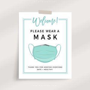 Printable Poster Face Mask Poster Face Mask Required Sign | Etsy Wear A Mask Sign, Kids Bathroom Wall Decor, Bathroom Art Printables, Sign Business, Nursery Art Girl, Wear A Mask, Office Signs, Mask Face