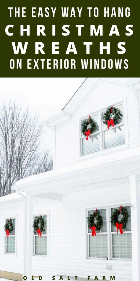 Wreaths On Exterior Windows, Christmas Wreath On Windows Outdoor, Exterior Christmas Decorations, Christmas Wreaths For Windows, Exterior Windows, Outdoor Christmas Wreaths, Outside Christmas Decorations, Window Wreath, Christmas Window Decorations