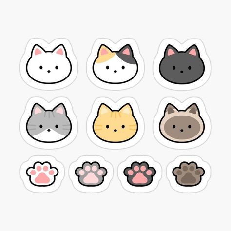 Cute Cats Stickers Royal Icing Templates, Cats Stickers, Shrink Paper, Cat Printable, Ghost Lights, Plastic Stickers, Kawaii Doodles, Sticker Cute, Kawaii Cat