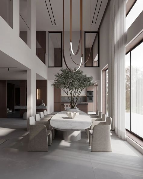 Double height dining area in muscat , oman .. Design & visualization @tawazon_architects @yasmeen_wassim Project year :… | Instagram Double Ceiling Dining Room, Dining Area Double Height, Living Room Double Height Wall Design, Dining Double Height, Tawazon Architects, Double Height Dining Area, Double Height Dining Room, Dining Room High Ceiling, Yasmeen Wassim