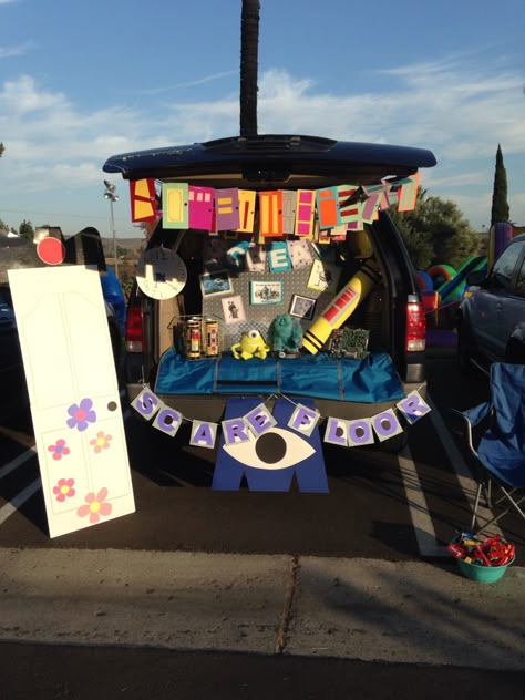 Monsters Inc., Trunk or Treat Monsters Inc Trunk Or Treat, Coraline Theme, Halloween Trunk Or Treat Ideas, Monsters Inc Halloween, Trunk And Treat, Trunker Treat Ideas, Halloween Trunk Or Treat, Dekorasi Halloween, Hallowen Ideas