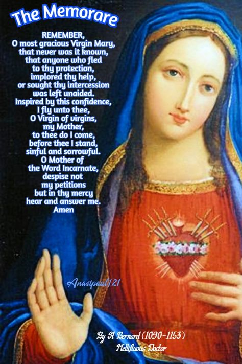 The MemorareBy St Bernard (1090-1153)Mellifluous DoctorREMEMBER,O most gracious Virgin Mary,that never was it known,that anyone who fledto thy protection,implored thy help,or sought thy intercessionwas left unaided.Inspired by this confidence, Week Of Easter, The Memorare, Poverty Quotes, Gossip Quotes, Sacrifice Quotes, Prayers Of The Saints, Morning Offering, Forever And Ever Amen, The Immaculate Heart Of Mary