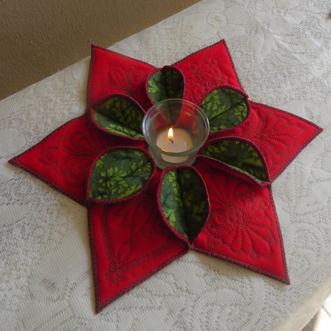 Candle Mat - 5 x 7 Origami Candle Mat, Origami Candle, Candle Mats Patterns, Quilted Candle Mats, Valentine Candles, Candle Mat, Holiday Theme, Wool Applique, Holiday Themes