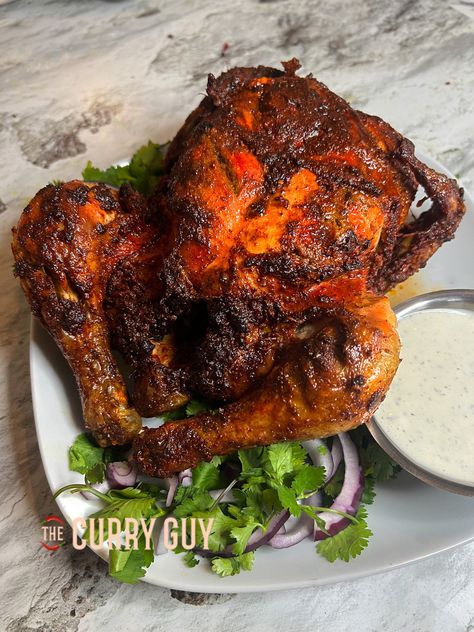 Air Fryer Whole Tandoori Chicken Air Fryer Whole Chicken Recipe, Tandoori Chicken Marinade, Air Fryer Recipes Uk, Air Fryer Whole Chicken, Tandoori Marinade, Indian Bread Recipes, Whole Chicken Recipe, Tandoori Recipes, Actifry Recipes