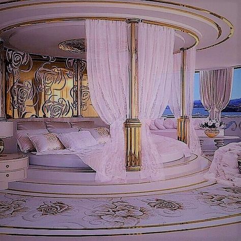 Pink Blush Round Luxurious Bed Gold And White Decor, Bedroom Ideas Luxury, Circle Bed, Design Ložnic, Luxury Bedrooms, Small Bedrooms, Luxury Bedroom Design, Seni Dan Kraf, Round Beds