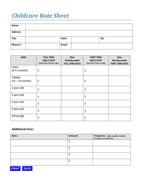 Childcare Rate Sheet - How to create a Childcare Rate Sheet? Download this Childcare Rate Sheet template now! Daycare Enrollment Forms Free, Important Daycare Forms, In Home Daycare Prices, Daily Infant Care Sheet, Home Daycare Forms, Daycare Prices, Daycare Rates, Daycare Organization, Home Childcare