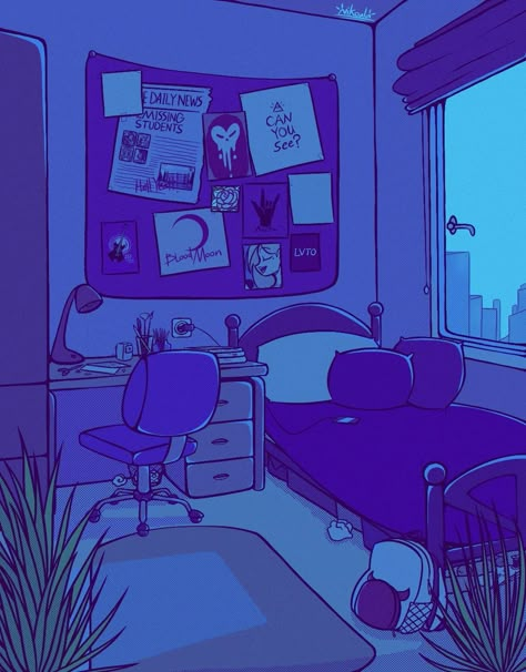 Comic Bedroom Drawing, Bedroom Illustration Drawings, Apartment Drawing Aesthetic, Bedroom Cartoon Illustration, Lofi Aesthetic Bedroom Ideas, Bedroom Drawings Aesthetic, Dark Bedroom Drawing, Lofi Illustration Room, Bedroom Art Reference