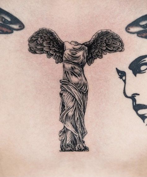 Marble Sculpture Tattoo, Roman Temple Tattoo, Greek Women Statues Tattoo, Greek Tattoos Mythology Symbols, Statue Of Victory Tattoo, Greek Classics Tattoos, Catholic Art Tattoos, Female Greek Statue Tattoo, Italian Mythology Tattoo