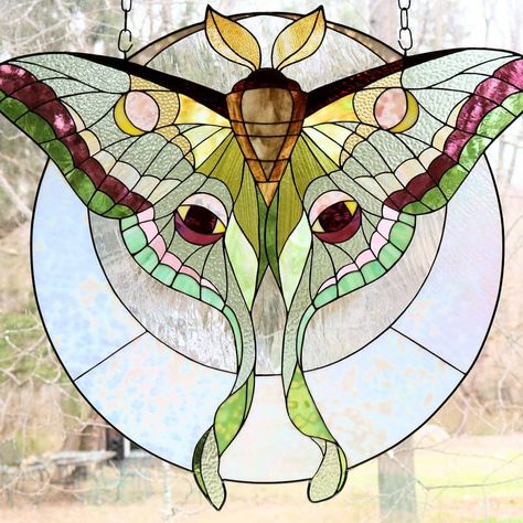 Stained Glass Art Ideas, Neile Cooper, Luna Moths, Glass Butterflies, Glass Cabin, Painted Glass Art, Stained Glass Butterfly, Art Butterfly, Stained Glass Suncatchers